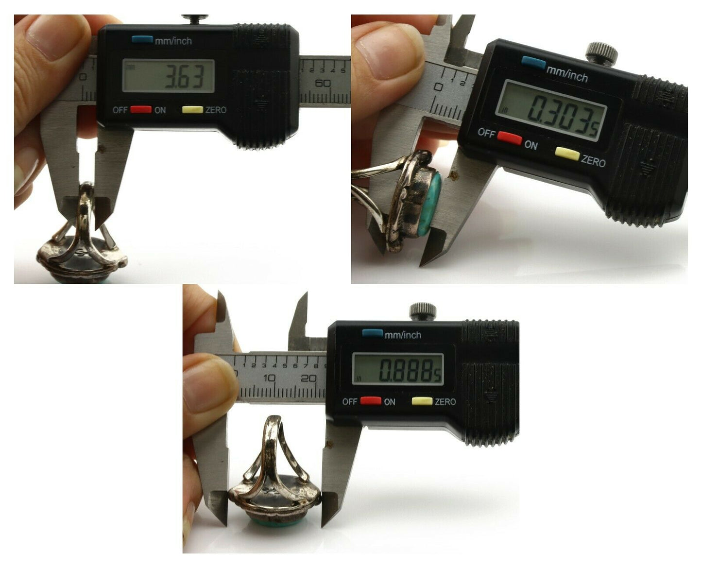 Navajo Ring .925 Silver Blue Turquoise Artist Signed Gecko C.1980's