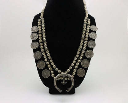 Navajo Coin Squash Necklace 925 Silver Hand Stamped Naja Handmade Beads C.80's