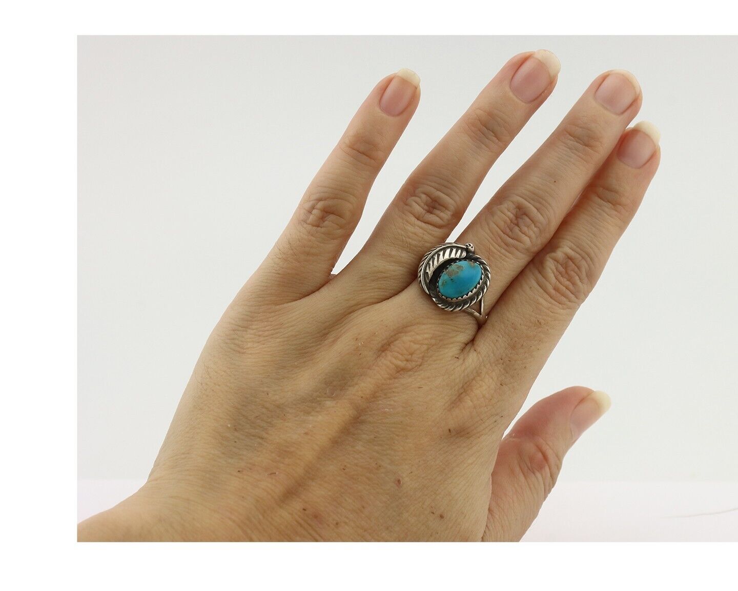 Navajo Handmade Ring .925 Silver Kingman Turquoise Native Artist C.80's