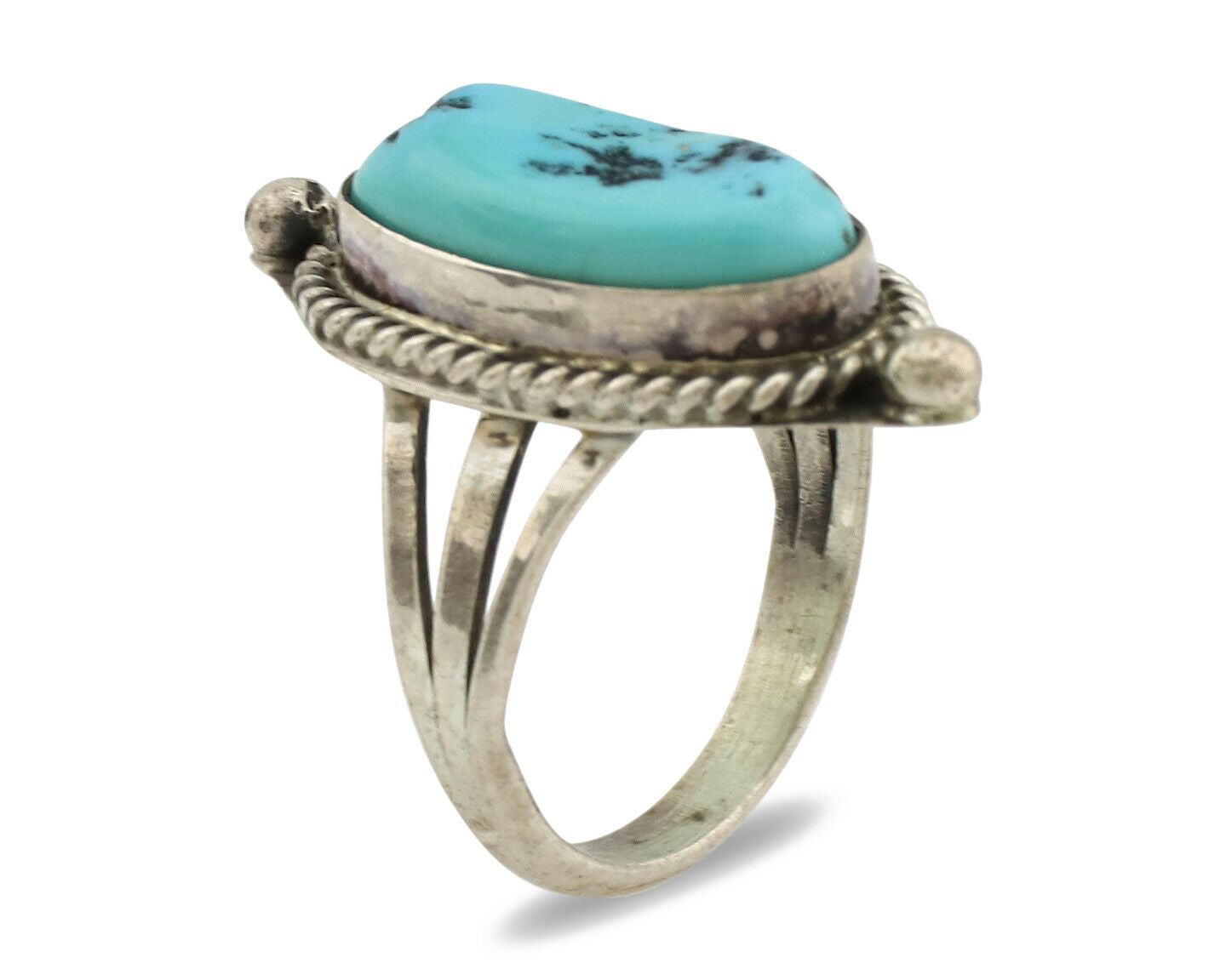 Navajo Ring .925 Silver Sleeping Beauty Turquoise Artist Signed S King C.1980's