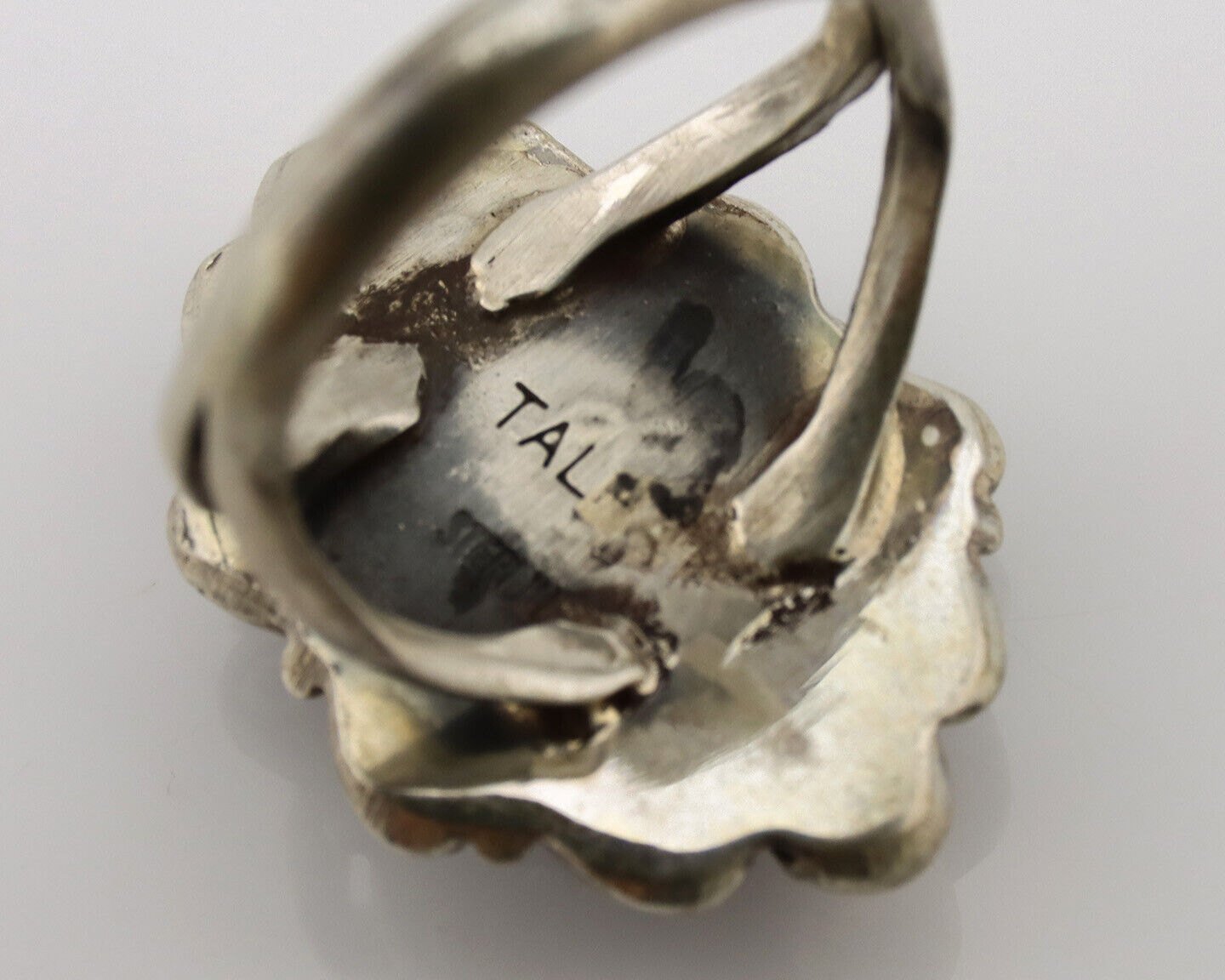 Navajo Ring .925 Silver Sleeping Beauty Turquoise Artist Signed TALHAT C.80's