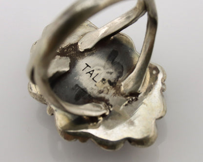 Navajo Ring .925 Silver Sleeping Beauty Turquoise Artist Signed TALHAT C.80's