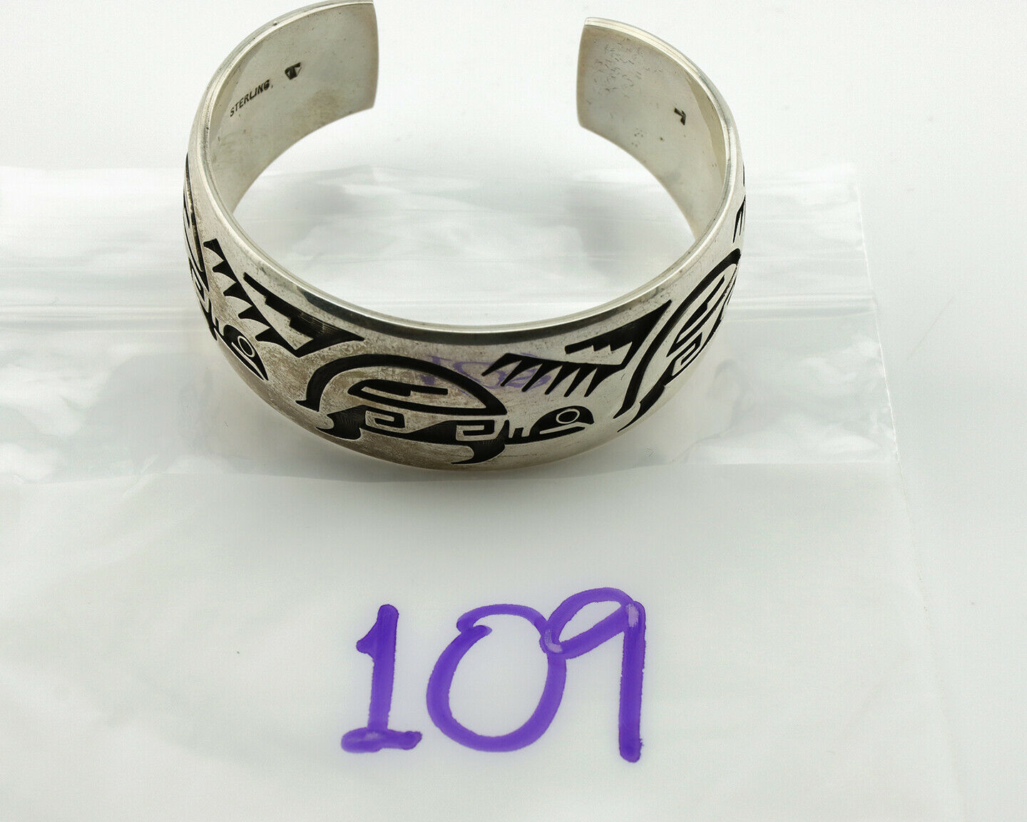 Hopi Turtle Bracelet .925 Silver Artist Signed Floyd Namingha C.90's