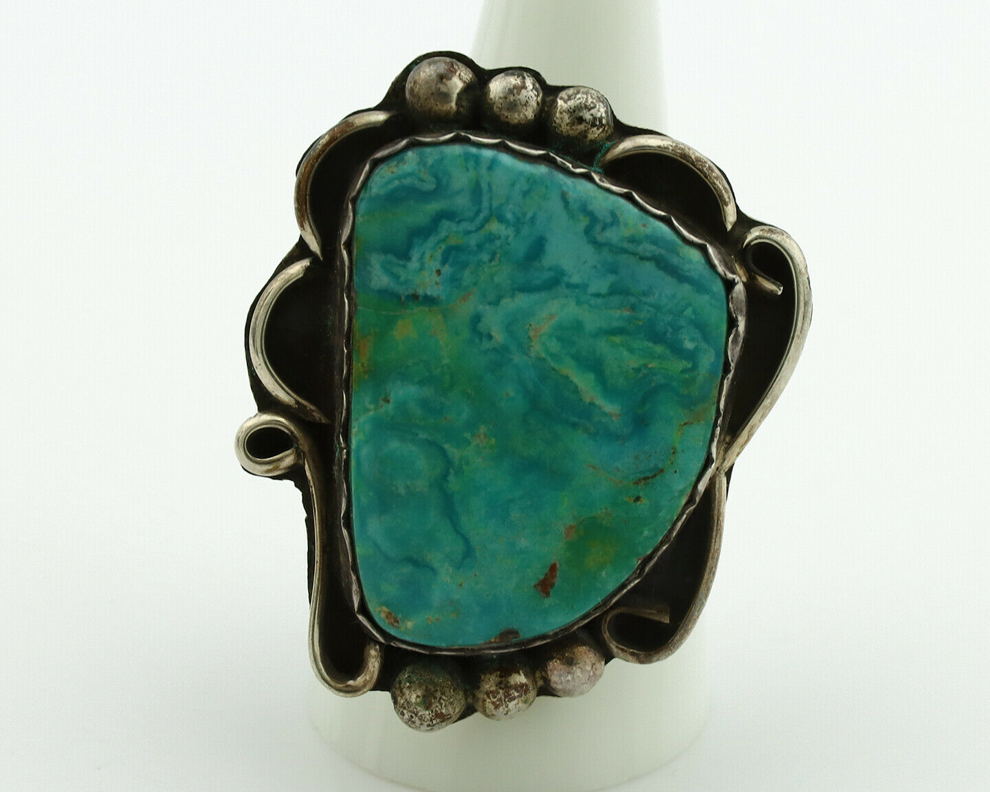 Navajo Ring .925 Silver Kingman Turquoise Native American Artist C.1980's