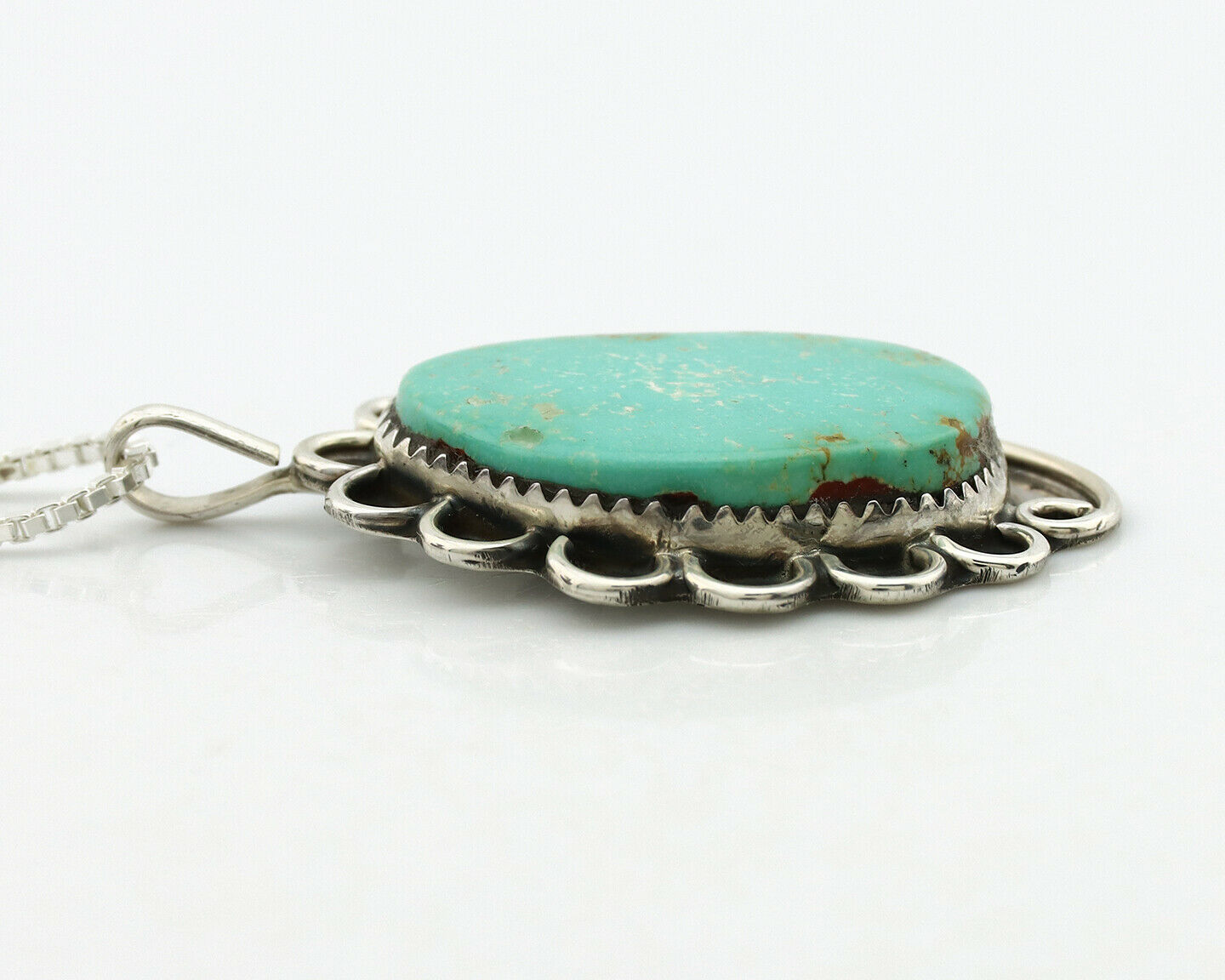 Navajo Necklace .925 Silver Kingman Turquoise Native Artist C.1980's