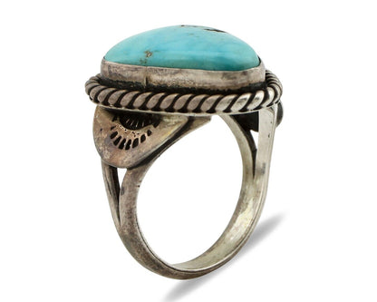 Navajo Handmade Ring 925 Silver Blue Turquoise Signed Native Artist C.80's