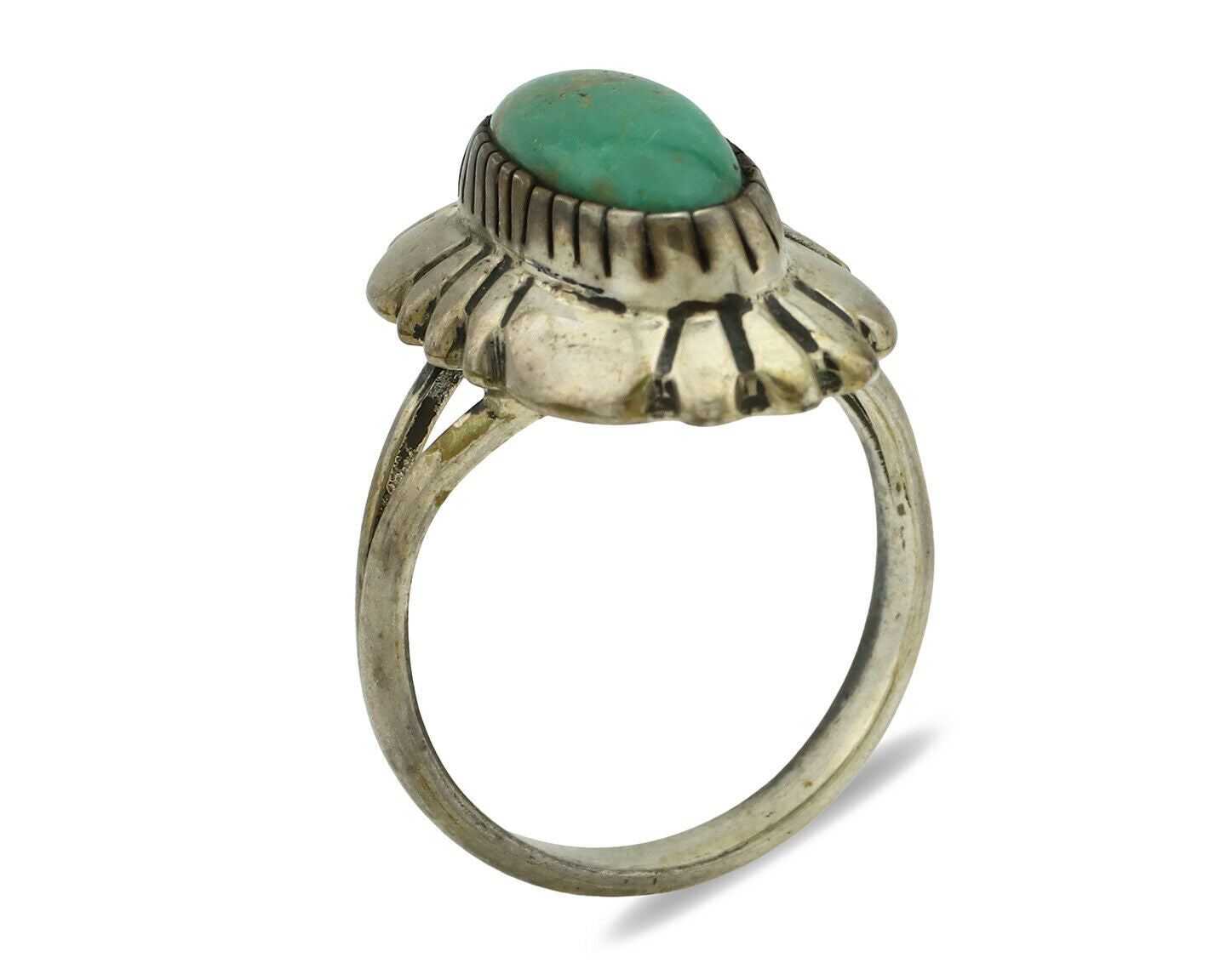 Navajo Ring .925 Silver Green Turquoise Signed M Montoya C.80's