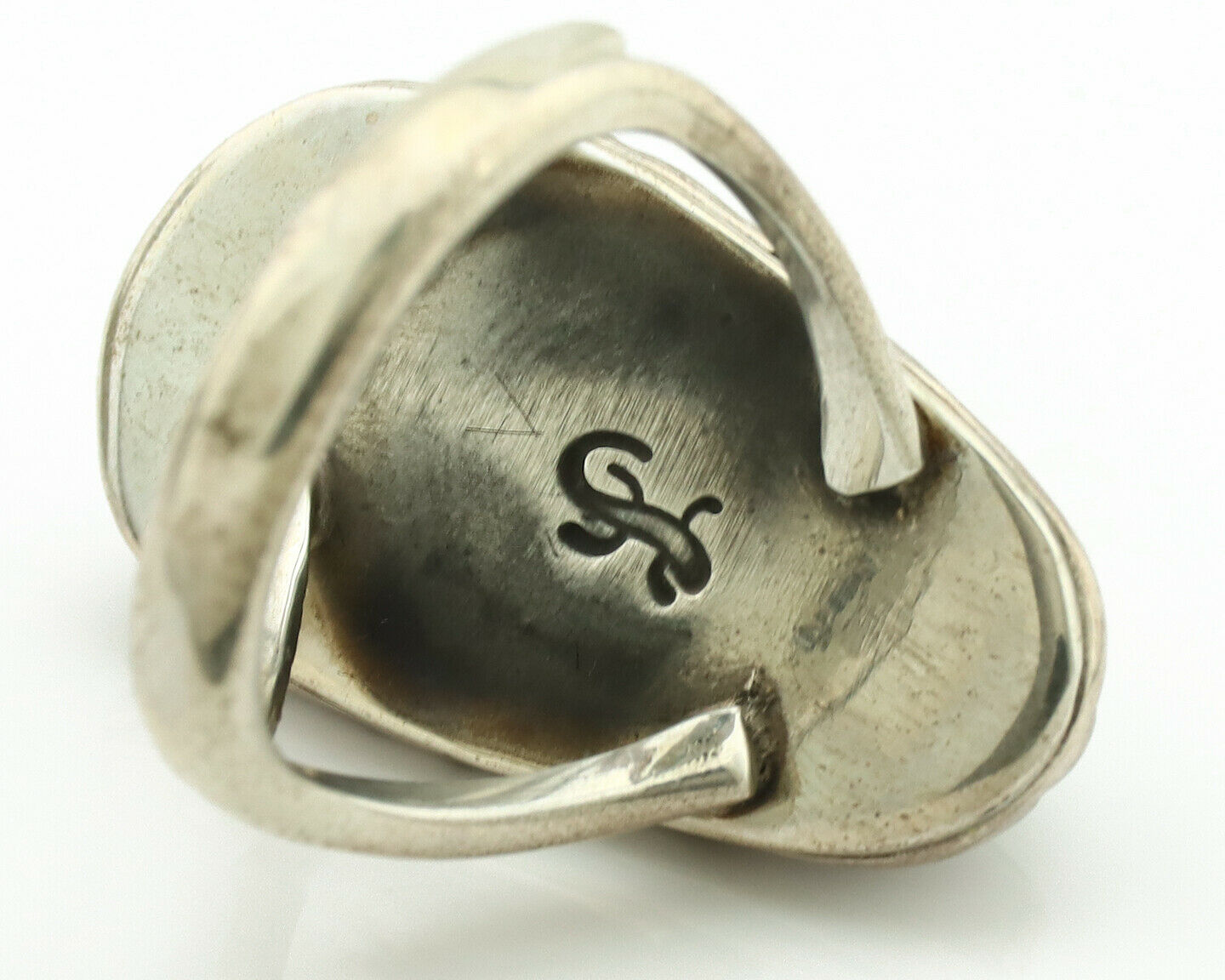 Navajo Ring .925 Silver Kingman Turquoise Artist Signed Gecko C.1980's