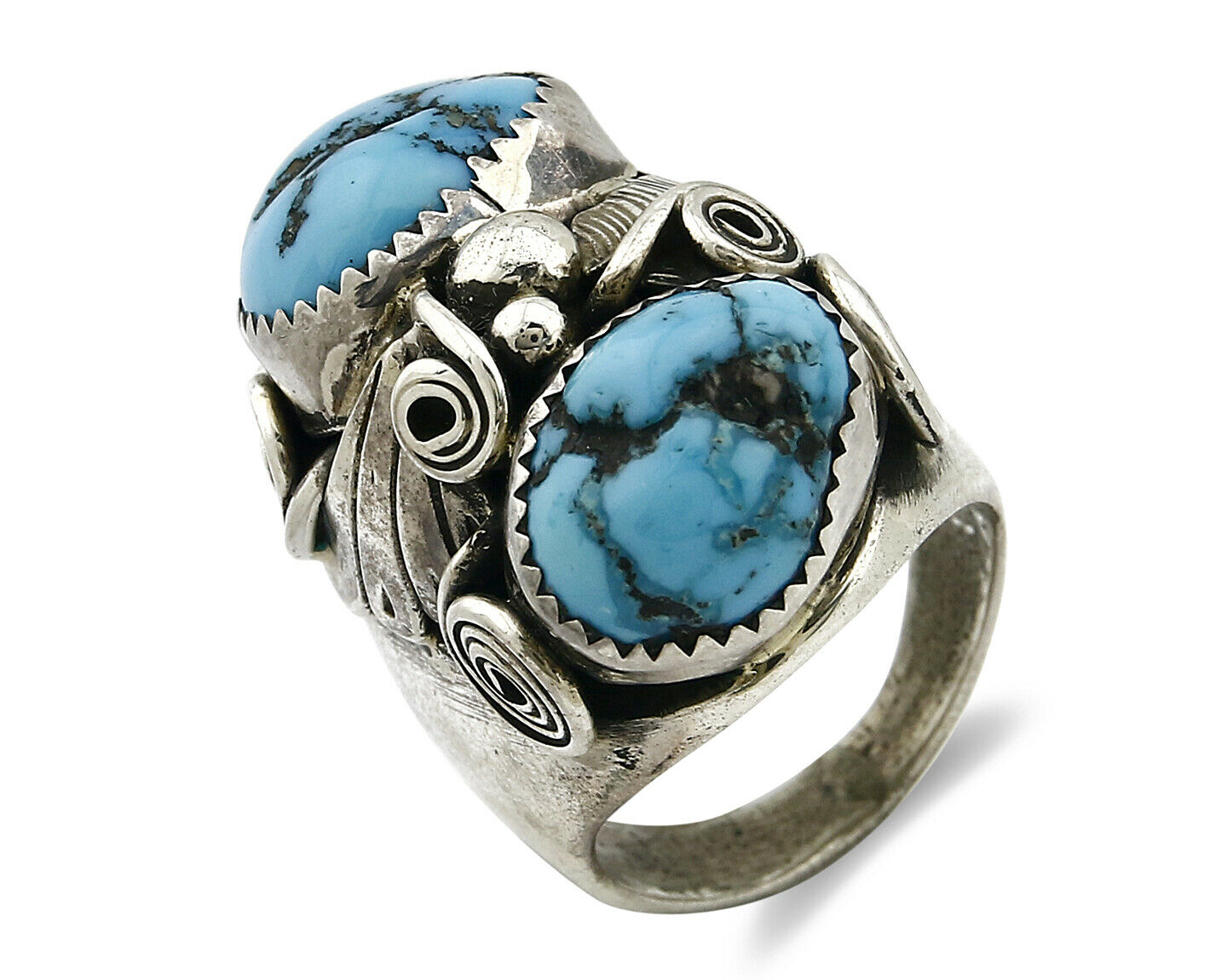 Zuni Ring .925 SOLID Silver Sleeping Beauty Turquoise Signed BC C.1980's