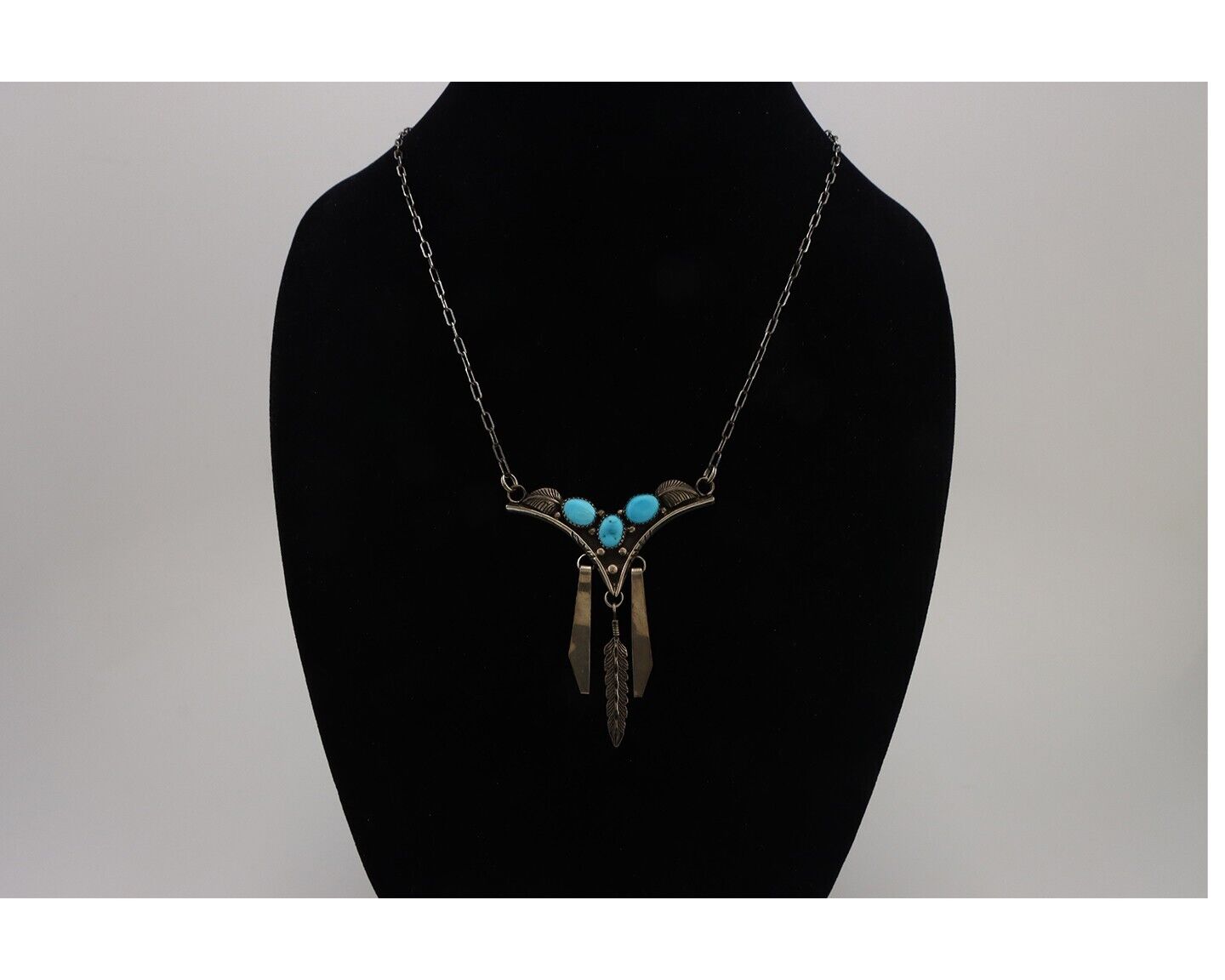 Navajo Necklace 925 Silver Sleeping Beauty Turquoise Native American C.80's