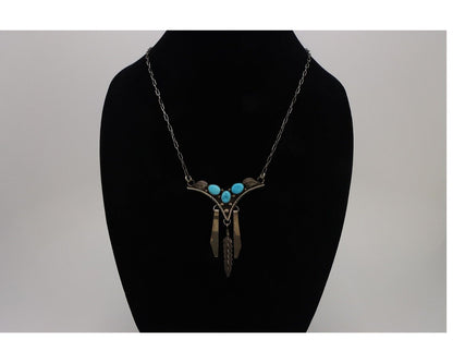 Navajo Necklace 925 Silver Sleeping Beauty Turquoise Native American C.80's