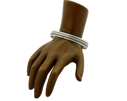 Navajo Bracelet .925 Silver Handmade Hand Stamped Signed Artist TAHE Circa 1980s