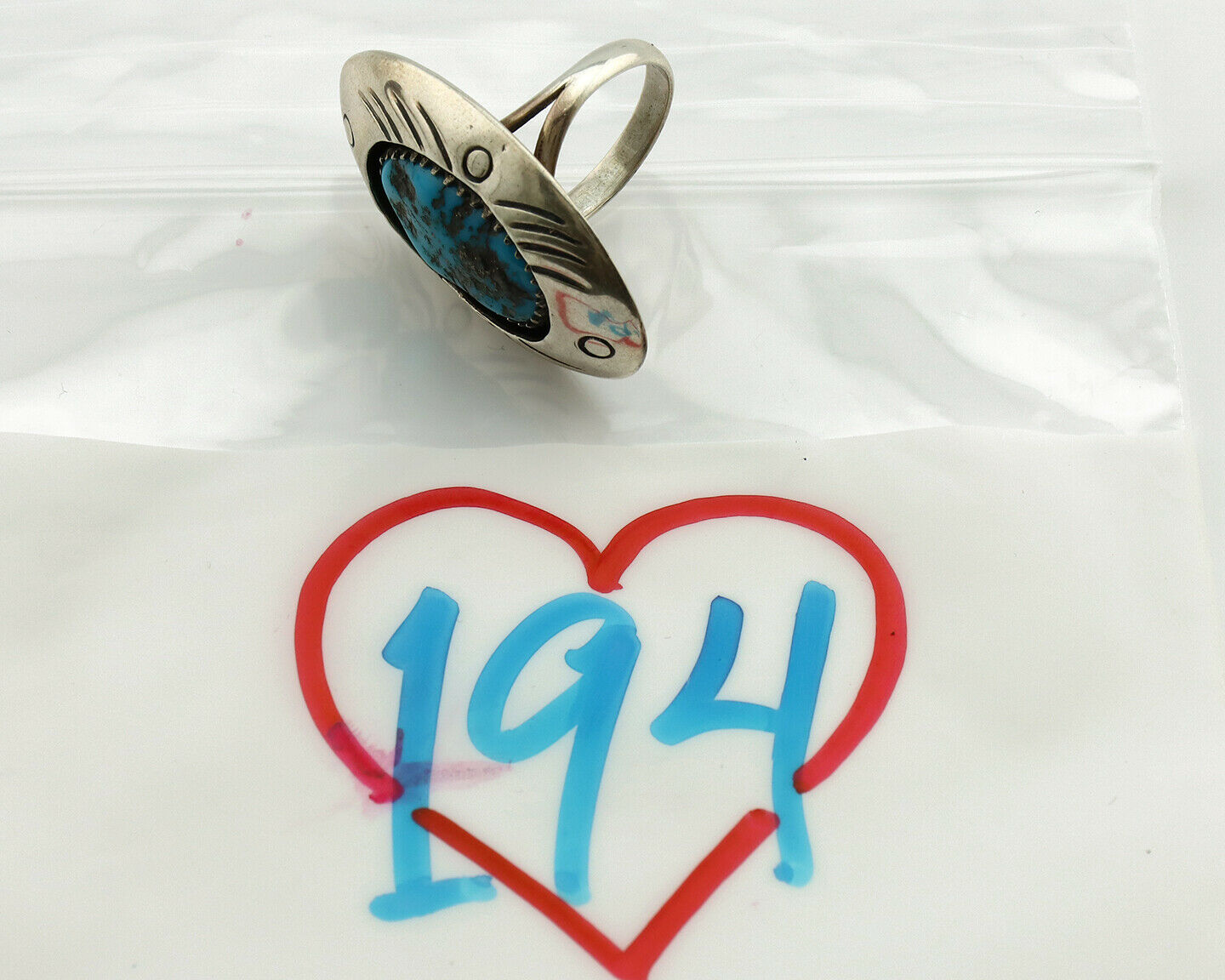 Navajo Handmade Ring .925 Silver Blue Turquoise Artist Signed WC C.1980's
