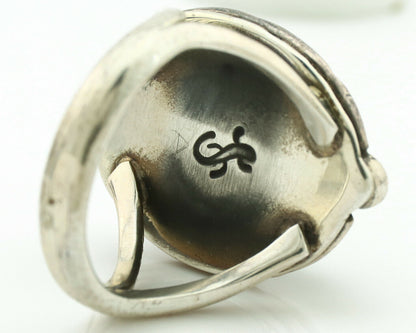 Navajo Ring .925 Silver Kingman Turquoise Artist Signed Gecko C.1980's
