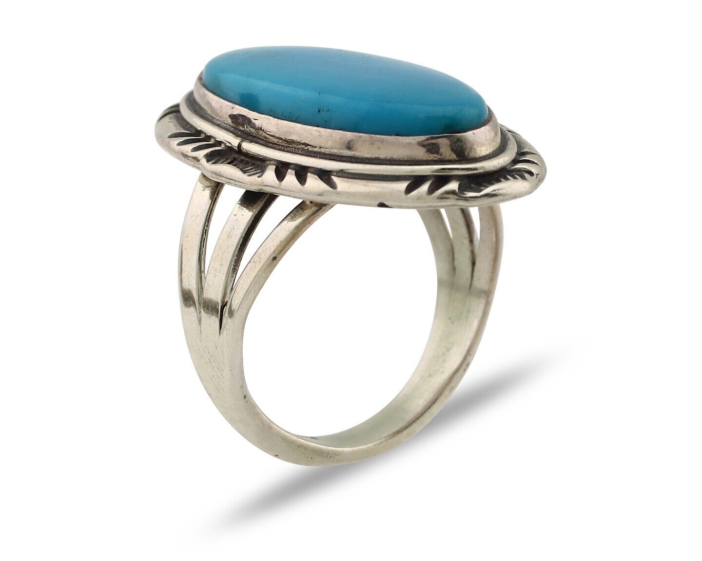 Navajo Ring 925 Silver Blue Gem Turquoise Native American Artist C.80's