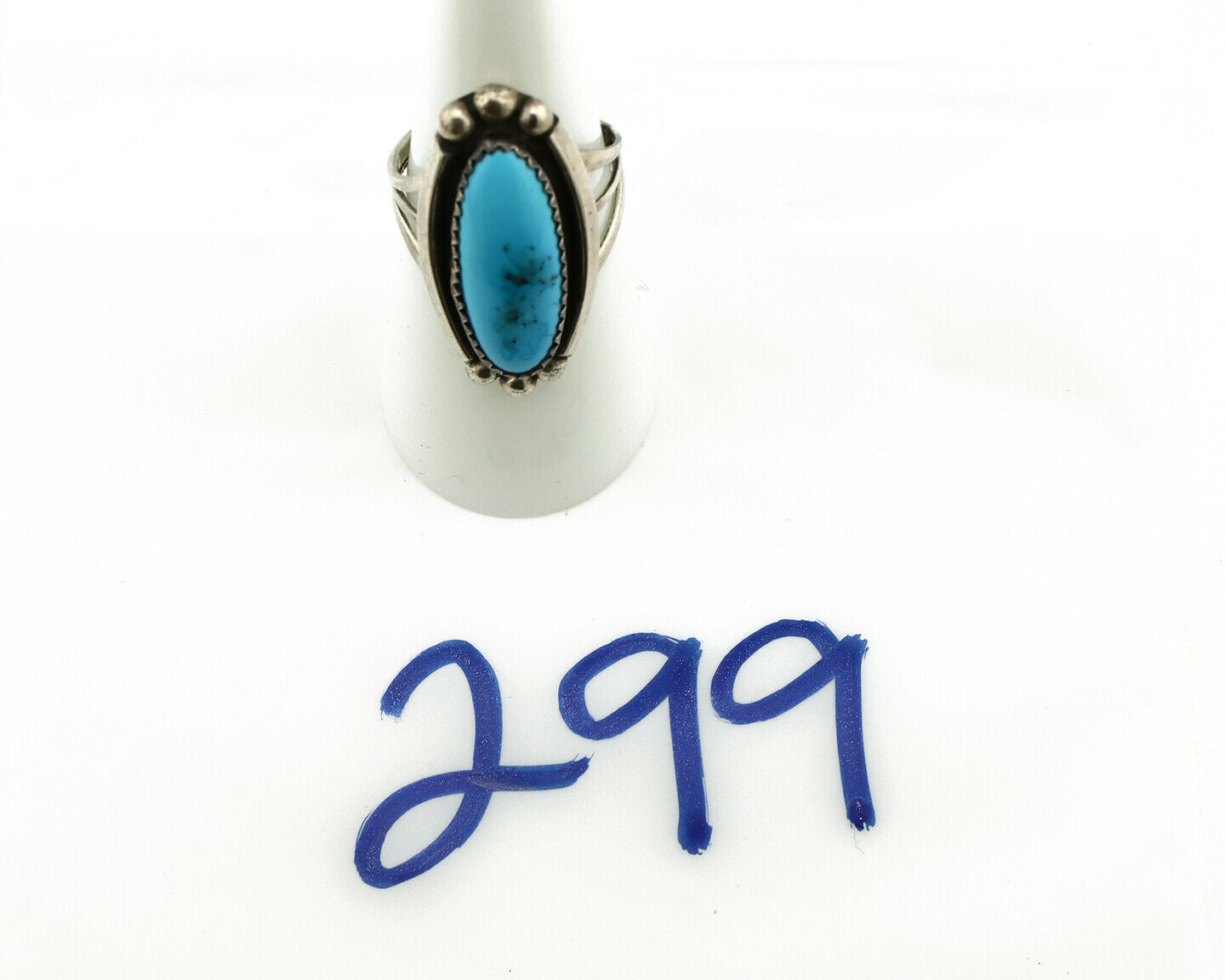 Navajo Ring .925 Silver Natural Blue Turquoise Native Artist SC C.80's