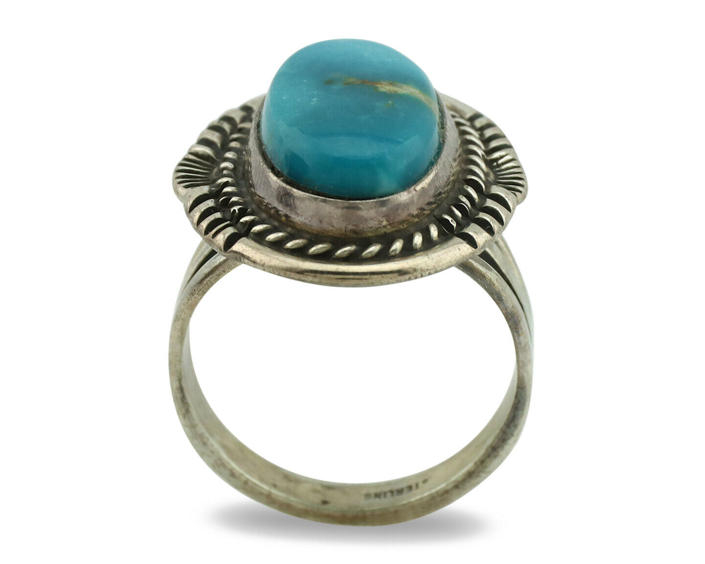 Navajo Ring .925 Silver Turquoise Signed M Begay C.1980's