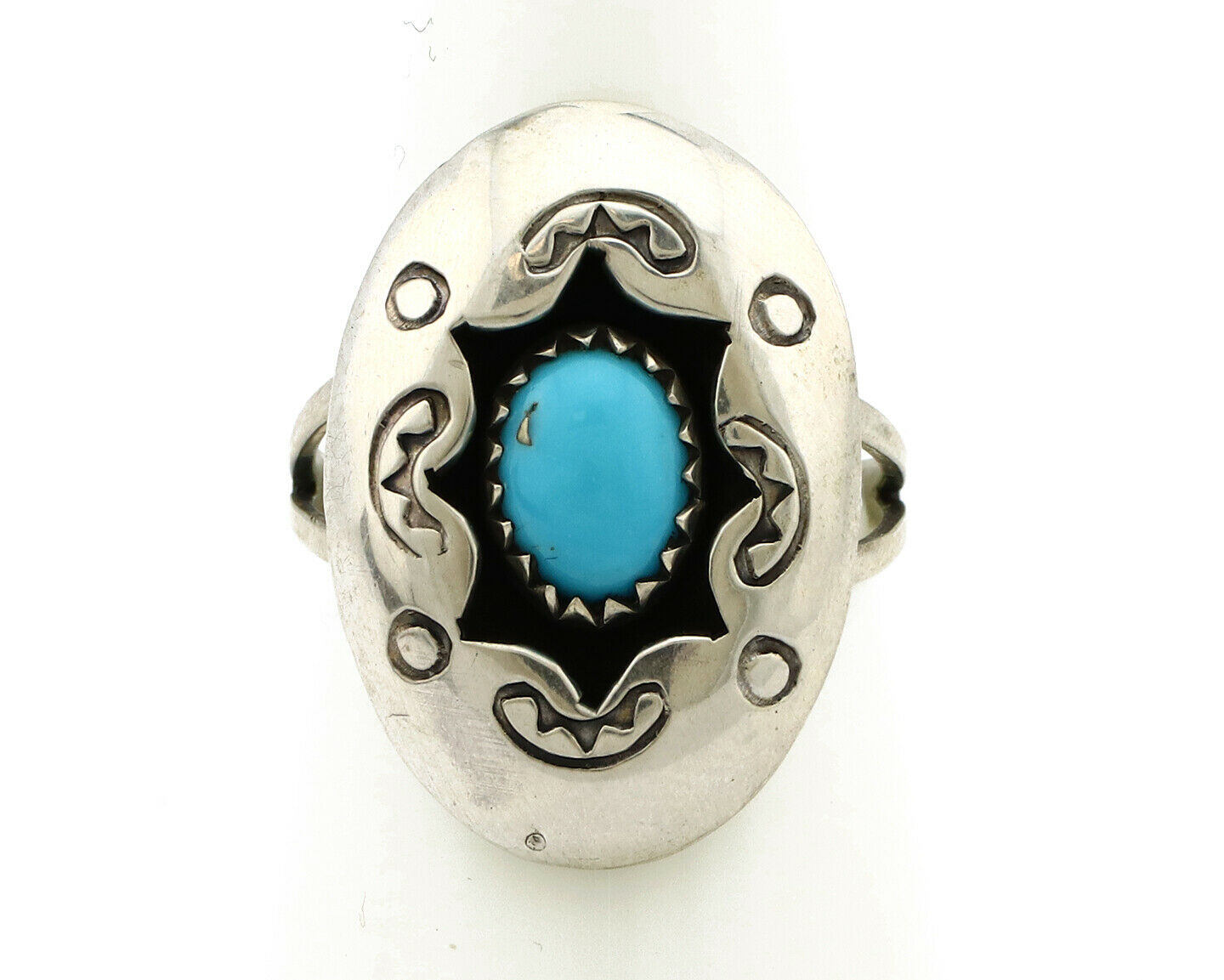 Navajo Shadow Box Ring .925 Silver Blue Turquoise Artist Signed CP C80s