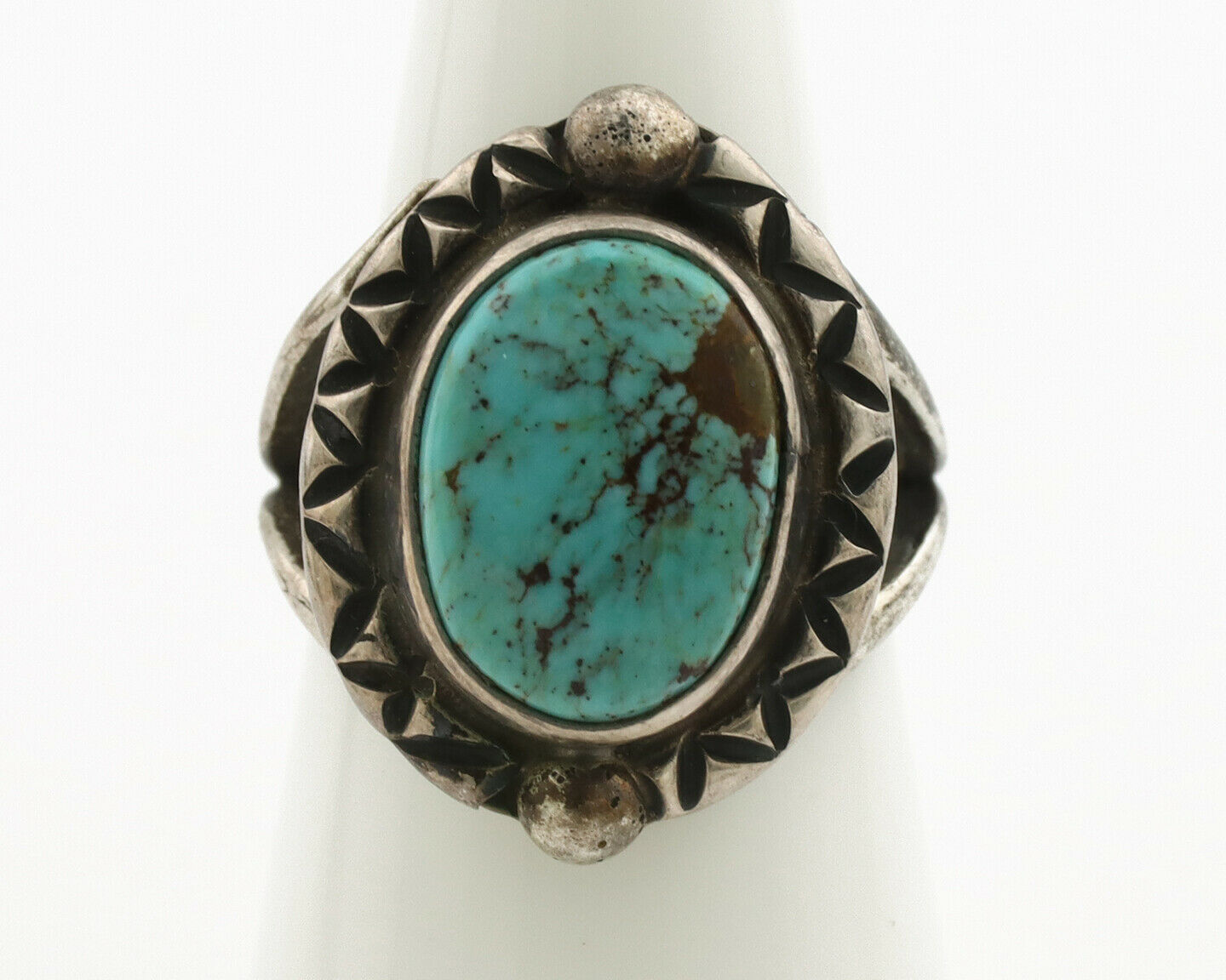 Navajo Ring .925 Silver Blue Turquoise Artist Signed Gecko C.1980's