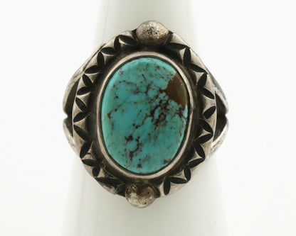 Navajo Ring .925 Silver Blue Turquoise Artist Signed Gecko C.1980's