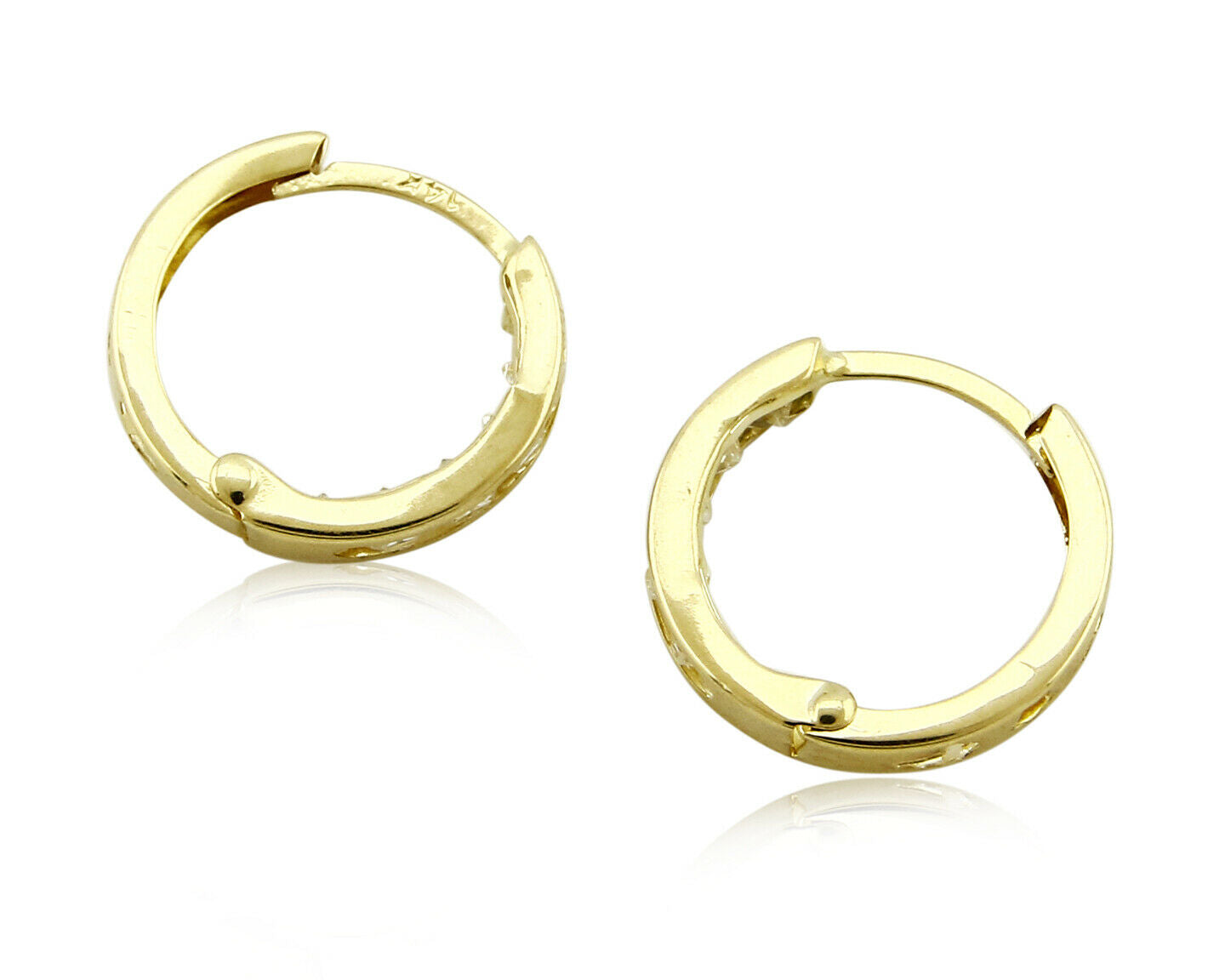 Women's 3.0 mm x 14 mm REAL 14k SOLID YELLOW GOLD Simulated Diamond Hoop Earring