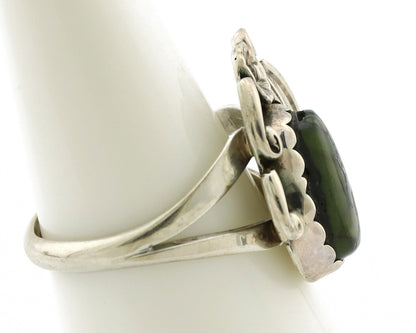 Navajo Ring .925 Silver Army Green Turquoise Native American Artist C.1980's