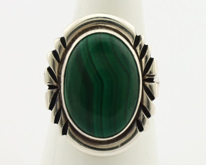 Navajo Ring 925 Silver Malachite Hand Stamped Signed NAKAI C.80's