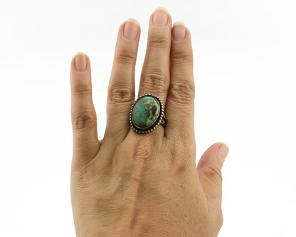 Navajo Ring .925 Silver Natural Turquoise Handmade Native American Artist C.80s
