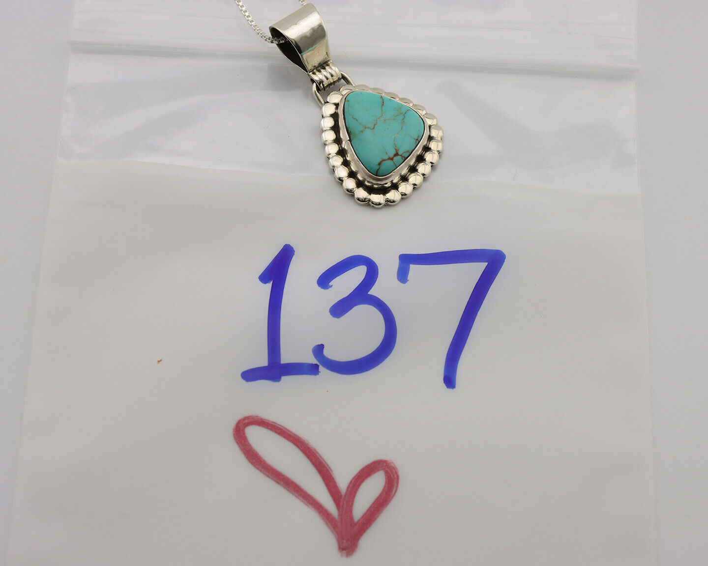 Navajo Necklace .925 Silver Kingman Turquoise Native American Signed C.1980's