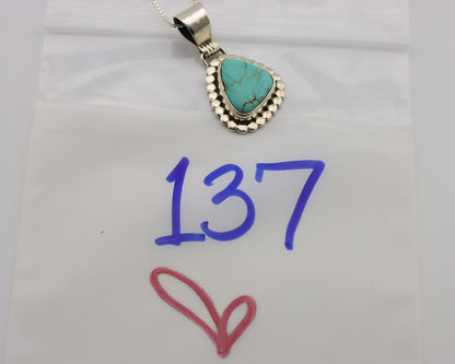 Navajo Necklace .925 Silver Kingman Turquoise Native American Signed C.1980's