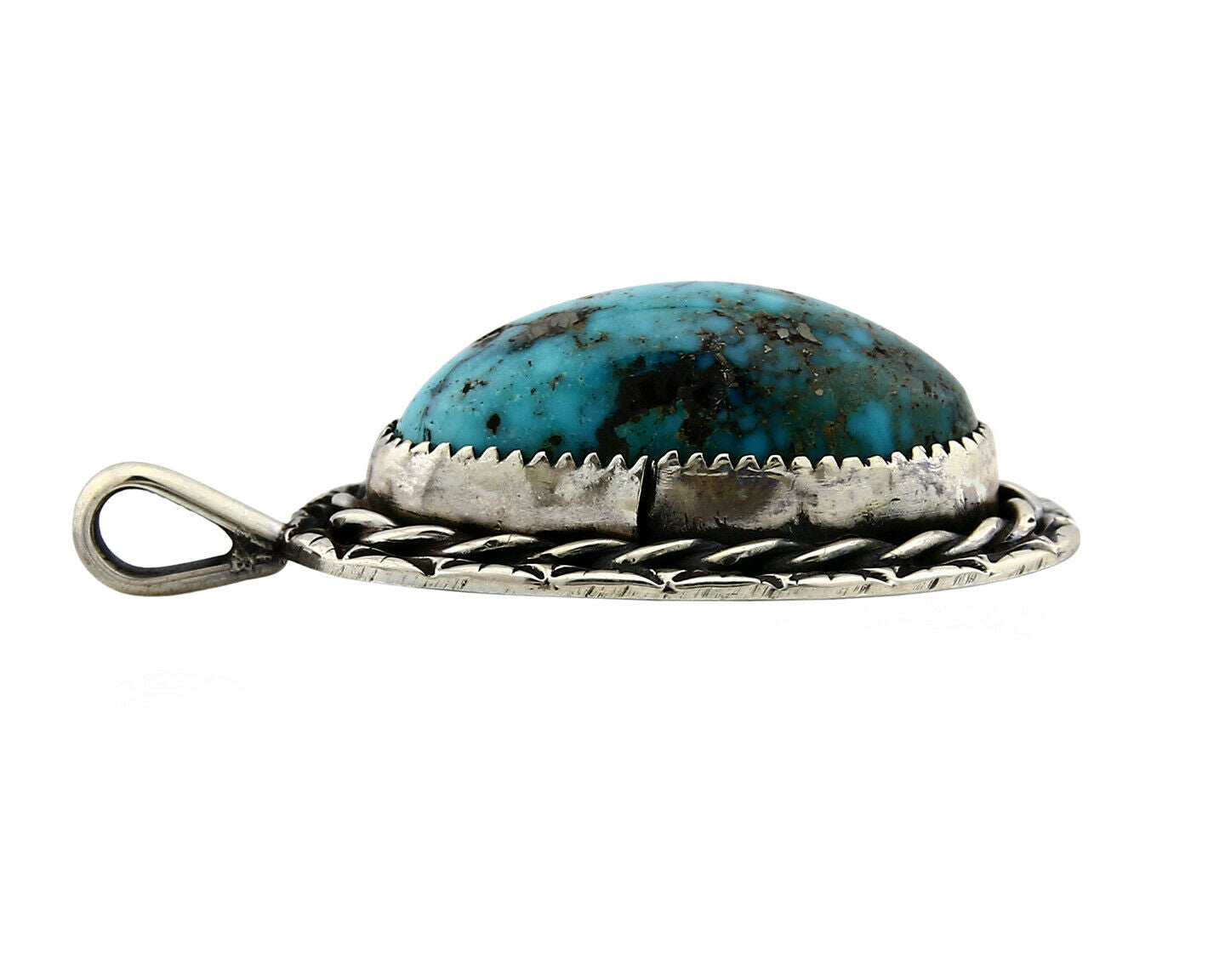 Navajo Pendant .925 Silver Kingman Turquoise Signed Artist Tom Willeto C.80's