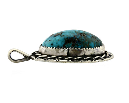 Navajo Pendant .925 Silver Kingman Turquoise Signed Artist Tom Willeto C.80's