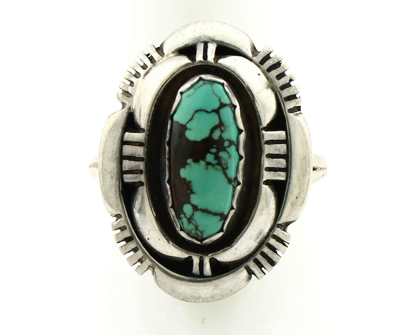 Navajo Ring .925 Silver Spiderweb Turquoise Artist Signed L. M. Nez C80s