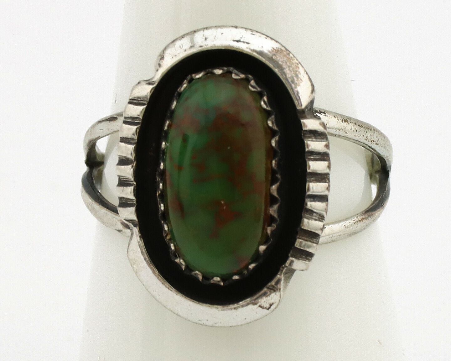 Navajo Ring .925 Silver Green Turquoise Native American Artist C.1980's