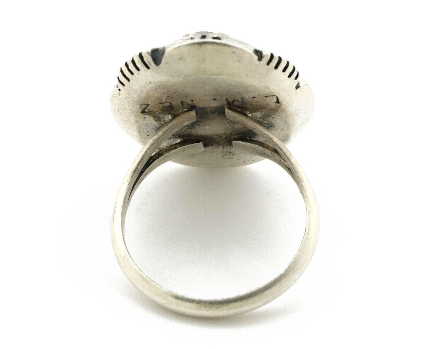 Navajo Ring .925 Silver Spiderweb Turquoise Artist Signed L. M. Nez C80s