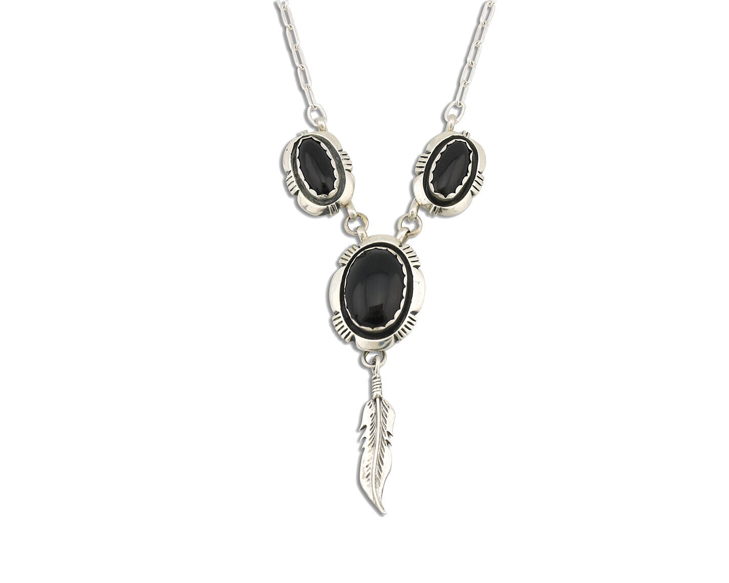 Navajo Necklace 925 Silver Black Onyx Signed Leonard & Marian Nez C.80's