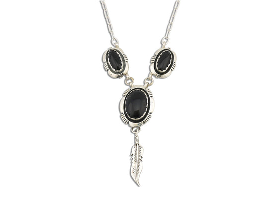 Navajo Necklace 925 Silver Black Onyx Signed Leonard & Marian Nez C.80's