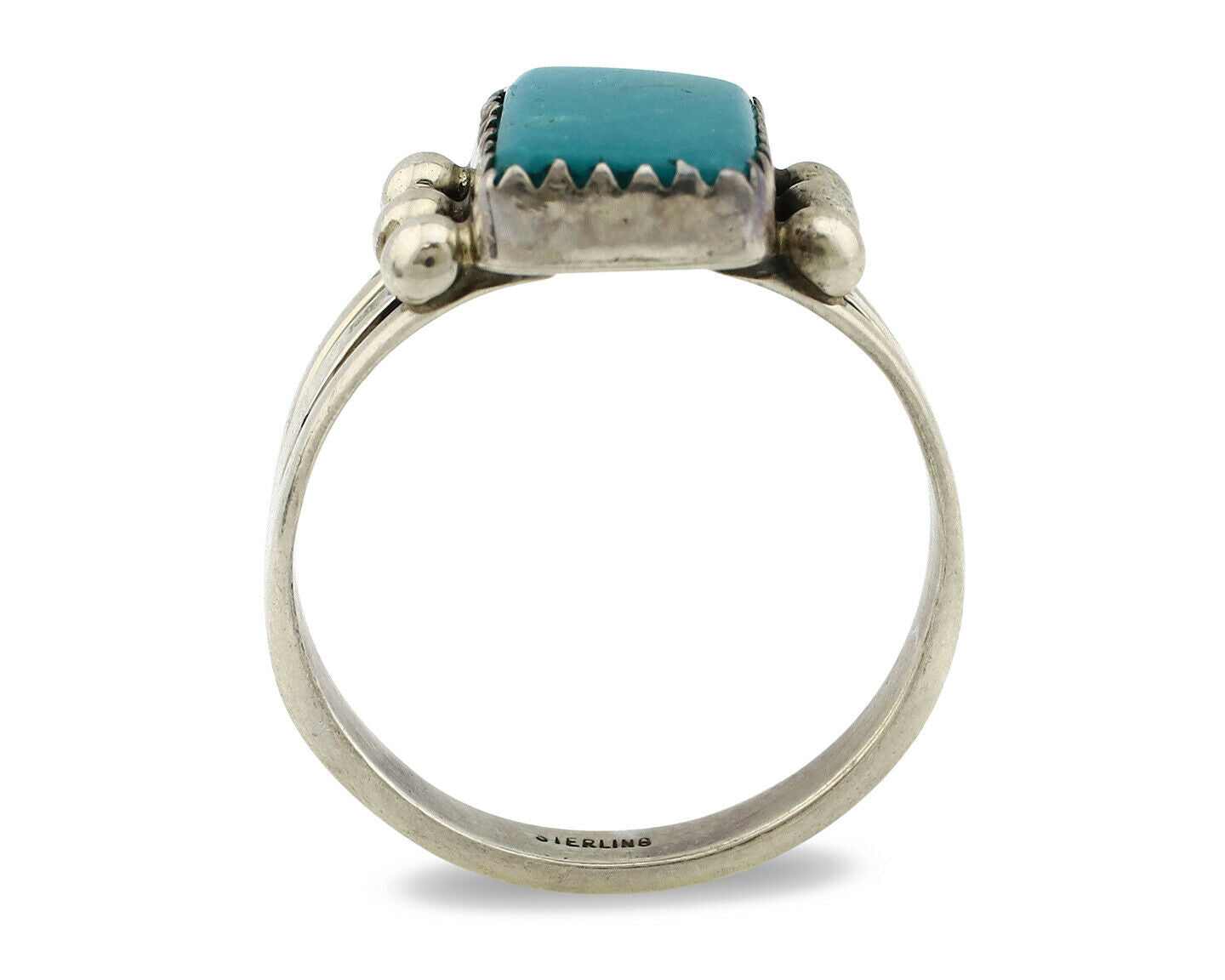 Navajo Ring .925 Silver Morenci Turquoise Native American Artist C80s