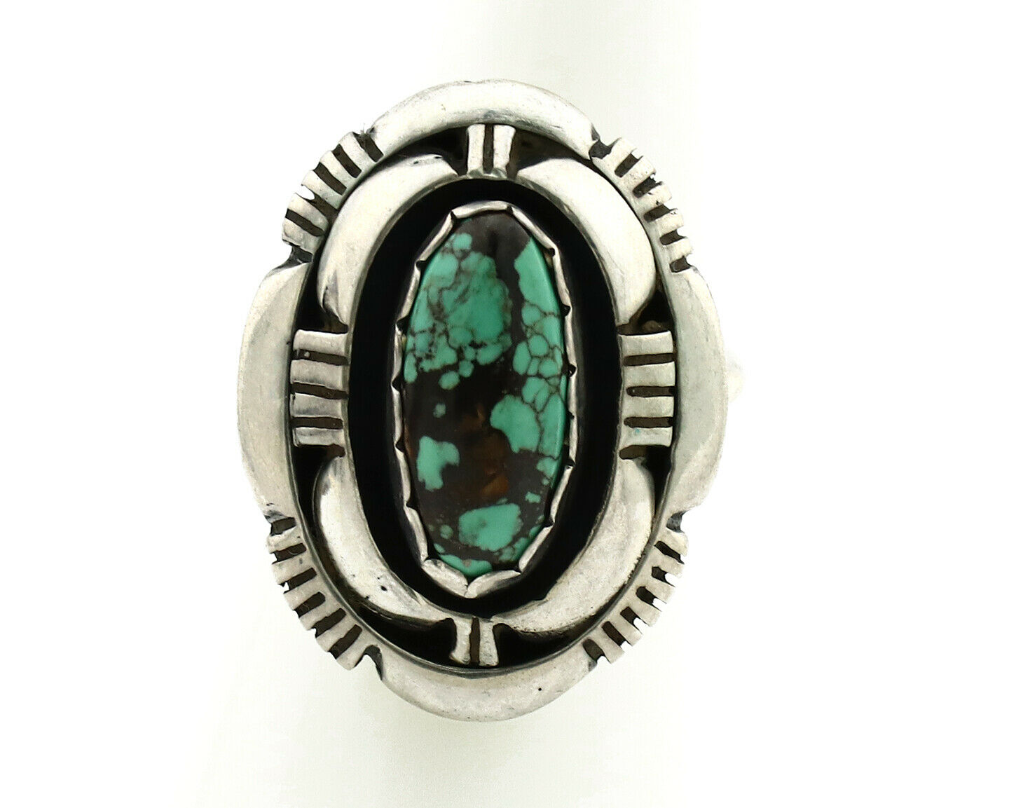 Navajo Ring .925 Silver Spiderweb Turquoise Artist Signed L. M. Nez C80s