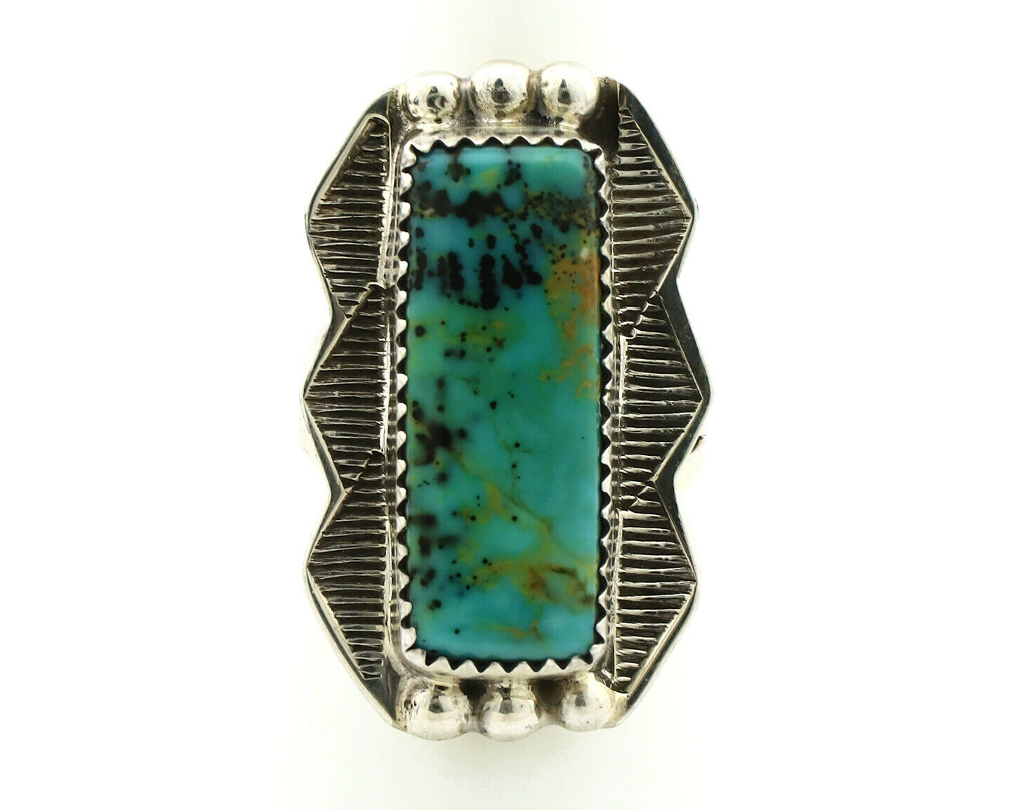 Navajo Ring .925 Silver Natural Aqua Turquoise Signed Apache C.80's