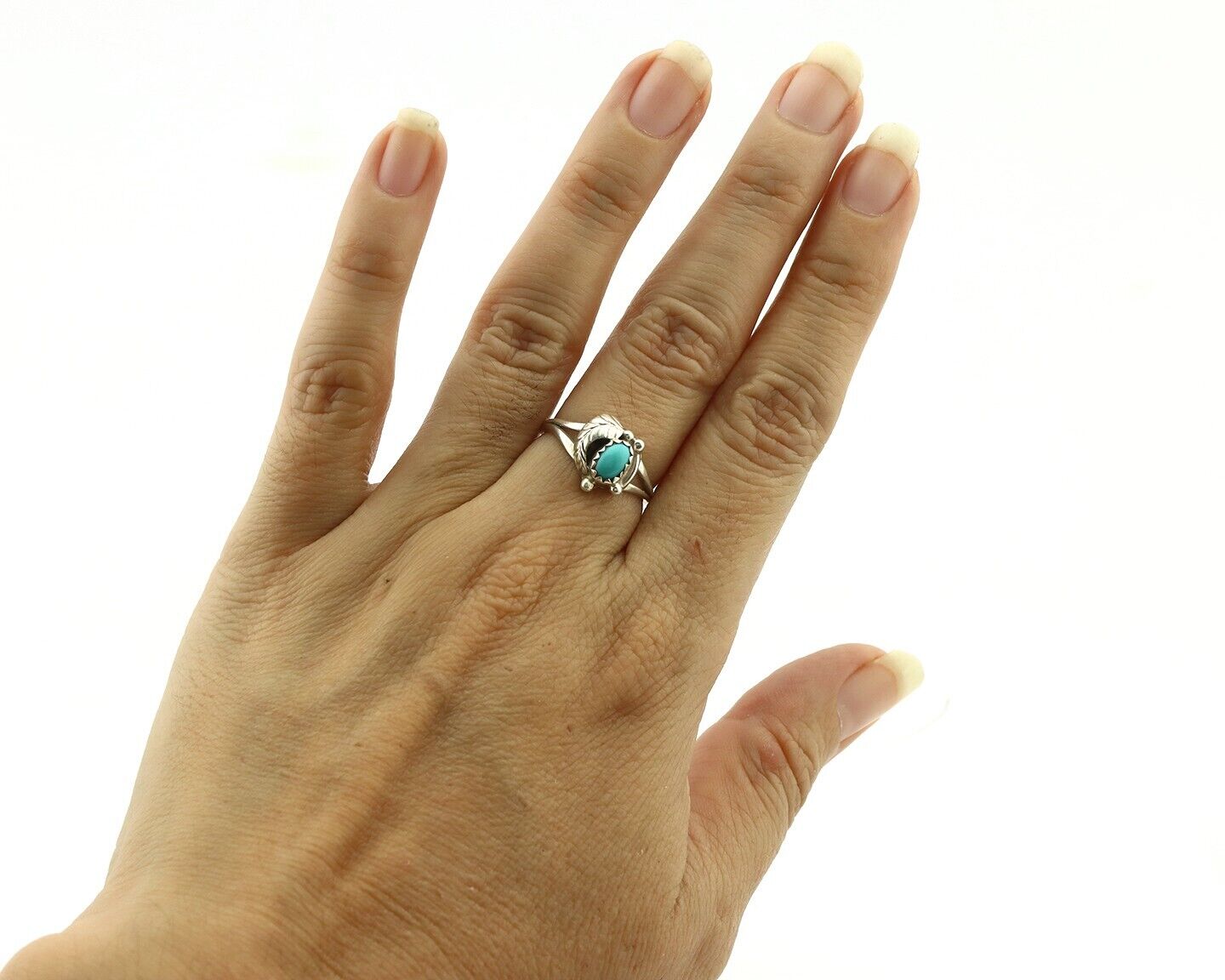 Navajo Ring .925 Silver Natural Blue Turquoise Artist Signed DT C.80's