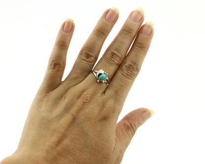 Navajo Ring .925 Silver Natural Blue Turquoise Artist Signed DT C.80's