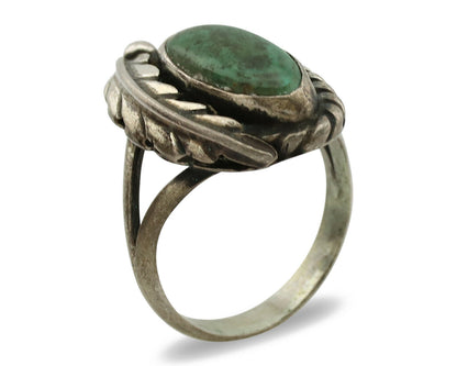 Navajo Ring .925 Silver Kingman Turquoise Artist Signed Sun C.1980's