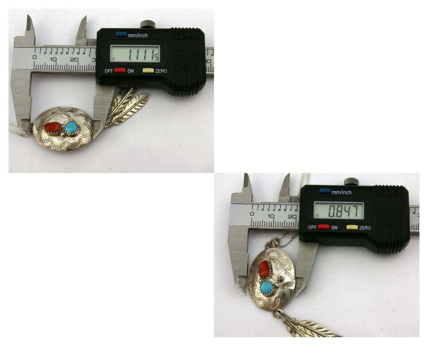 Navajo Pendant .925 Silver Turquoise & Coral Artist Signed ES C.80's