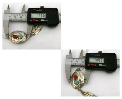 Navajo Pendant .925 Silver Turquoise & Coral Artist Signed ES C.80's