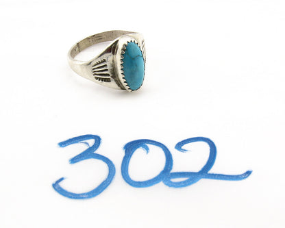 Zuni Ring .925 Silver Kingman Turquoise Hand Stamped Native American C.80's