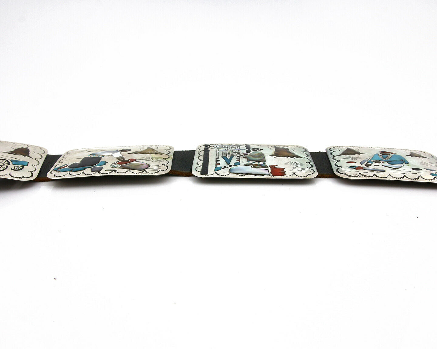 Navajo Concho Belt .925 Silver Inlaid Signed Benjamin Becenti C.80's