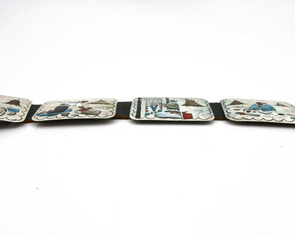 Navajo Concho Belt .925 Silver Inlaid Signed Benjamin Becenti C.80's