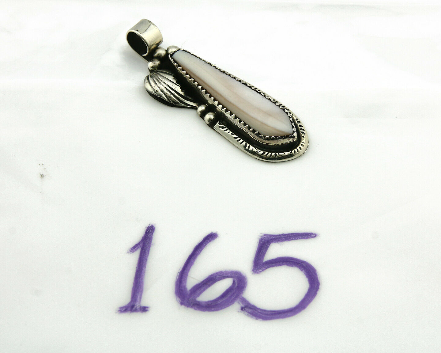 Navajo Pendant .925 Silver Real Natural Pink Mussel Signed Yazzie C.80's