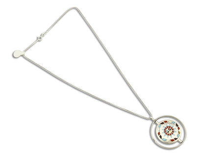 Women's Navajo Spinner Pendant .925 Silver & Inlaid Gemstone Necklace